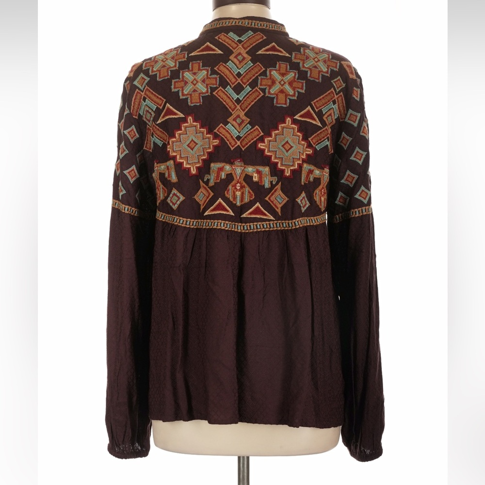 Double D Ranch Dark Brown Embroidered Thunderbird Blouse Yellowstone Ranch Rodeo - Picture 2 of 7